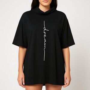 Dreamer (NWOT) Oversized Hooded T-Shirt Tunic Dress Black Relaxed Fit - 6XL